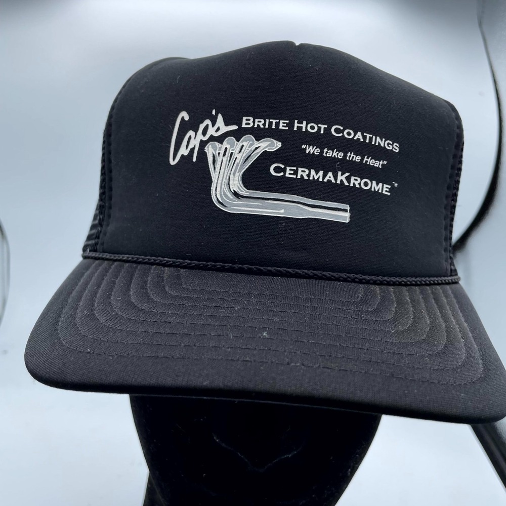 VTG Nissin Cap Brite Hot Coatings Cermakrome Trucker Hat Men Black Snapback